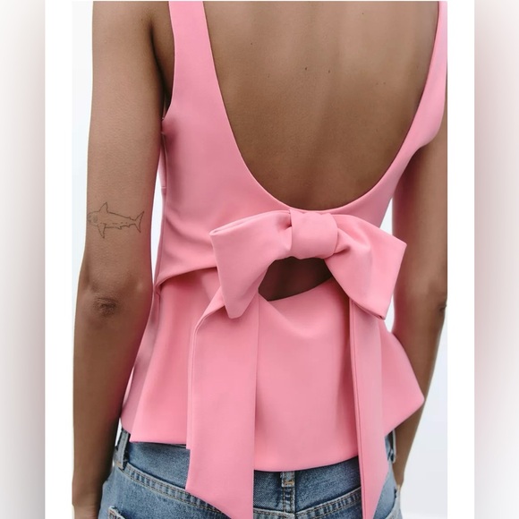 Zara Pink Back Bow Top - Picture 1 of 9